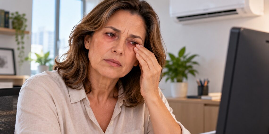 O ar-condicionado pode favorecer o ressecamento dos olhos, provocando ardor, vermelhidão e sensação de areia.
