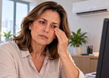 O ar-condicionado pode favorecer o ressecamento dos olhos, provocando ardor, vermelhidão e sensação de areia.