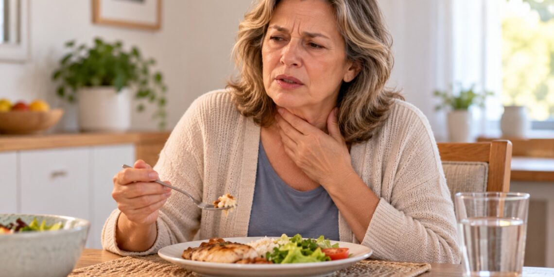 A sensação de comida presa na garganta ou no peito pode indicar disfagia e merece avaliação quando acontece repetidamente.