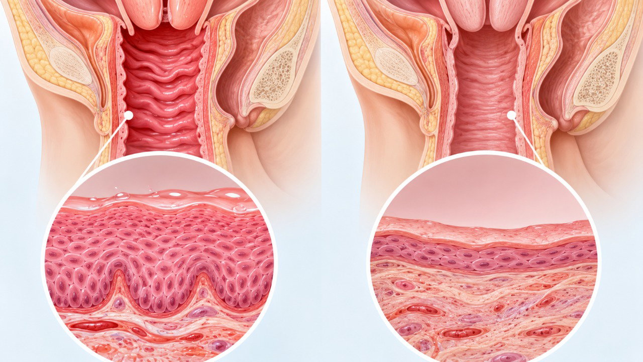 A queda do estrogênio após a menopausa pode reduzir a espessura e a lubrificação da mucosa vaginal, aumentando o desconforto durante a relação.