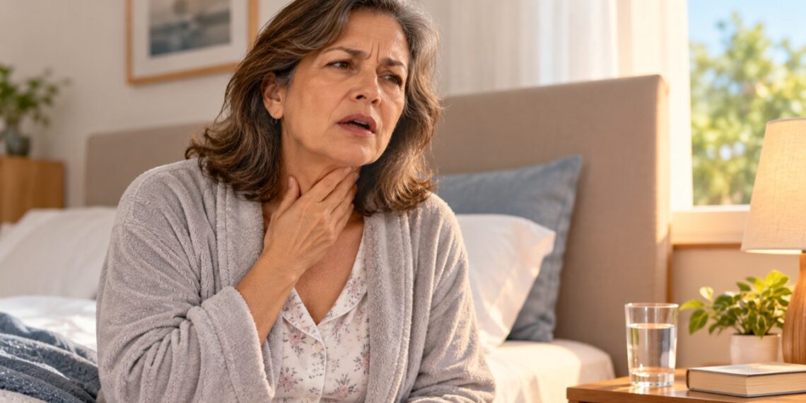 Acordar com a voz rouca pode estar relacionado à irritação das cordas vocais causada pelo refluxo durante a noite.