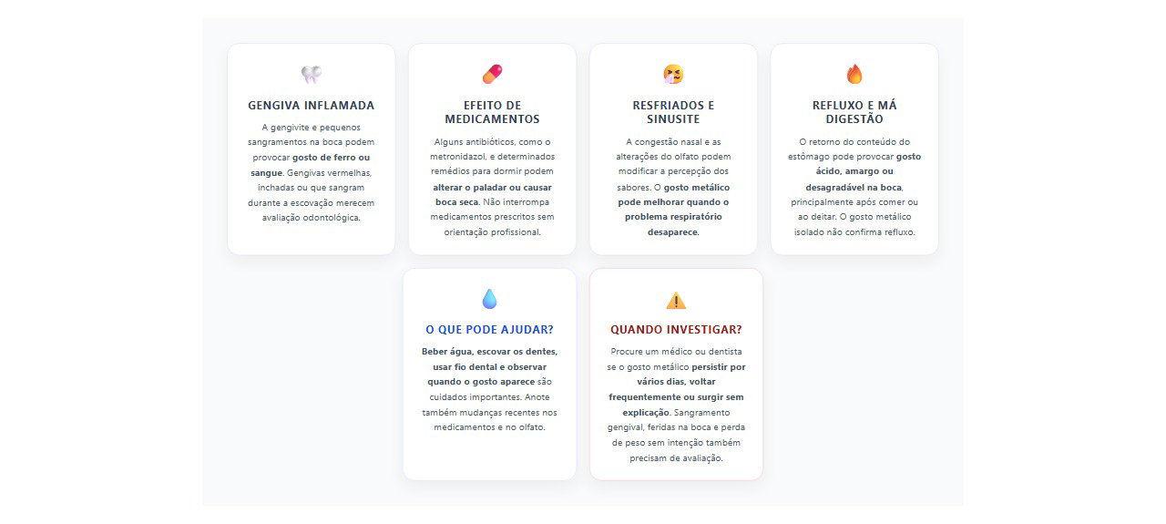 Gosto metálico na boca: 6 causas comuns e sinais de que é hora de investigar