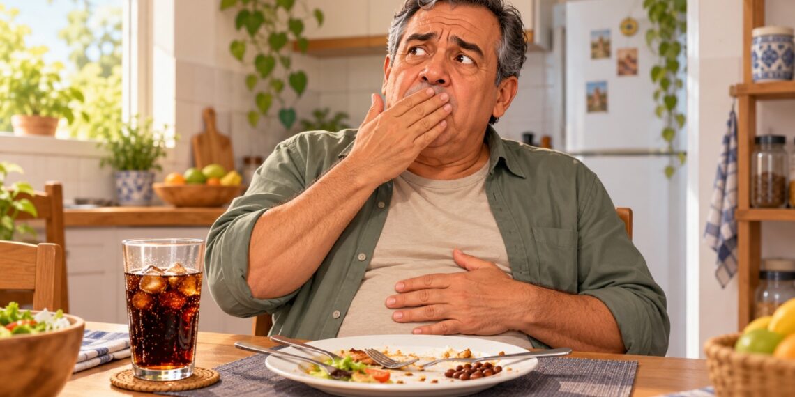 Arrotar muito depois das refeições pode estar relacionado ao ar engolido durante a alimentação rápida e ao consumo de bebidas com gás.