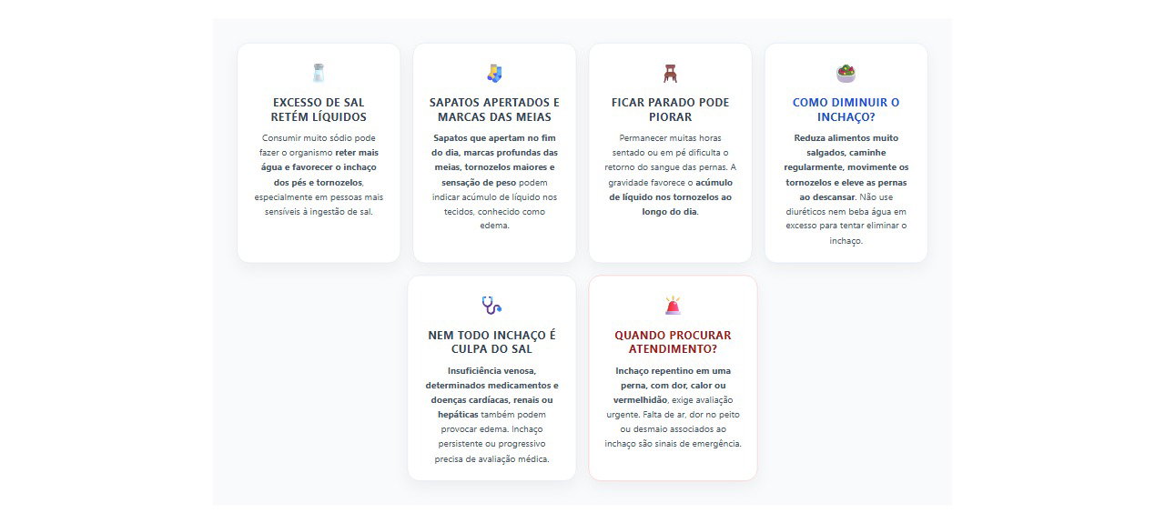 Pés inchados depois de comer muito sal: 6 sinais e cuidados para reduzir a retenção de líquidos