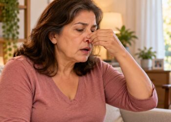 Para controlar um sangramento nasal, o correto é inclinar a cabeça para a frente e apertar a parte macia do nariz por 10 a 15 minutos.