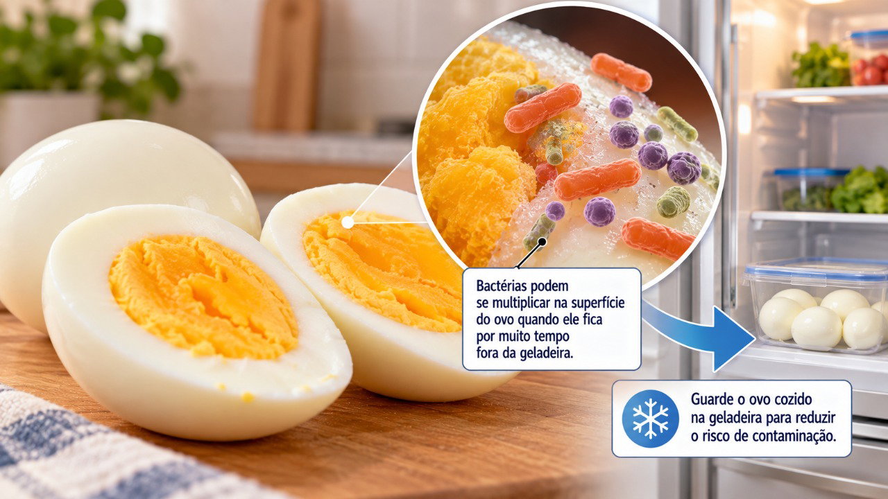 O armazenamento inadequado pode favorecer a multiplicação de bactérias nos ovos cozidos, mesmo sem alterações perceptíveis no alimento.