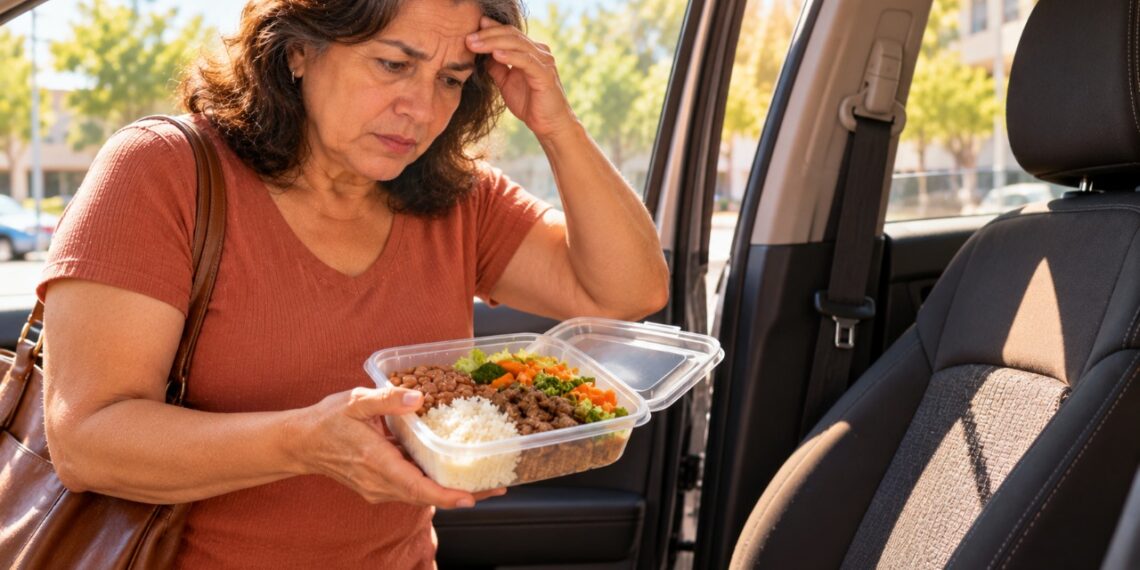Deixar sobras de comida dentro de um carro quente pode favorecer a multiplicação de bactérias e comprometer a segurança da refeição.