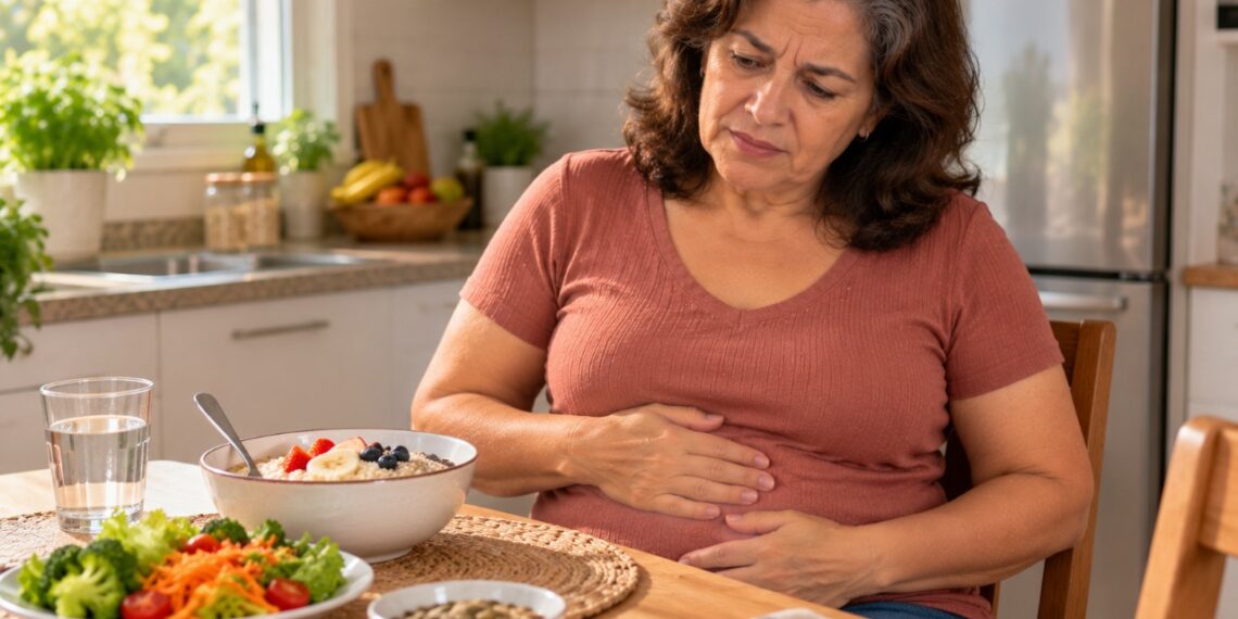 Aumentar rapidamente o consumo de aveia, frutas e verduras pode provocar gases e estufamento antes que o intestino se adapte.