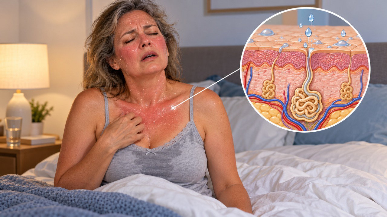 As alterações hormonais da menopausa podem provocar ondas de calor e transpiração intensa durante o sono.