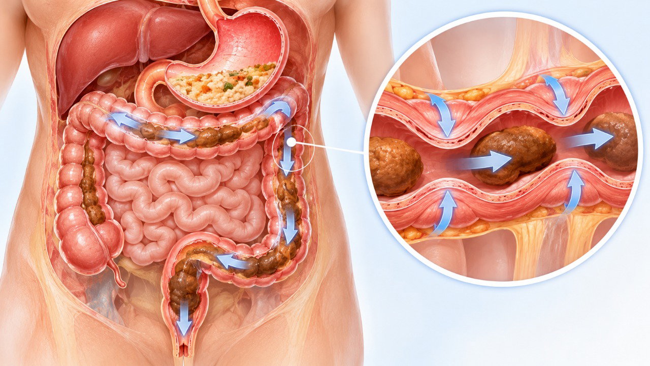 O reflexo gastrocólico estimula os movimentos do intestino após as refeições e pode provocar cólicas e vontade de evacuar.