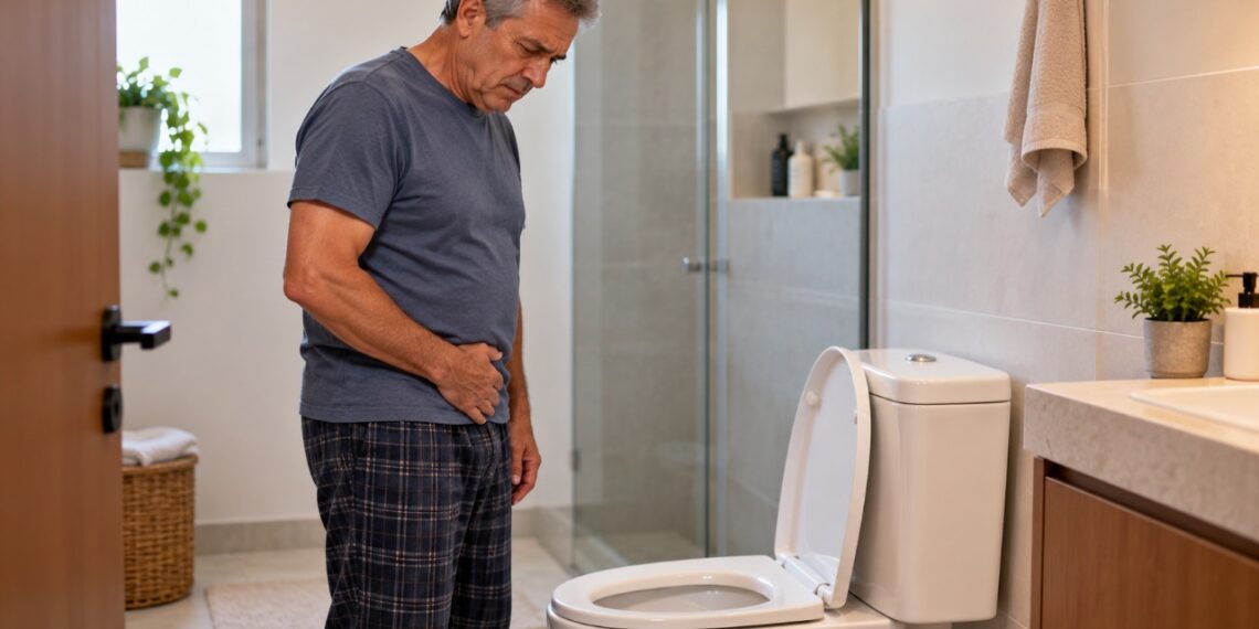 Demora para começar a urinar e jato fraco podem estar relacionados ao aumento benigno da próstata, especialmente após os 50 anos.
