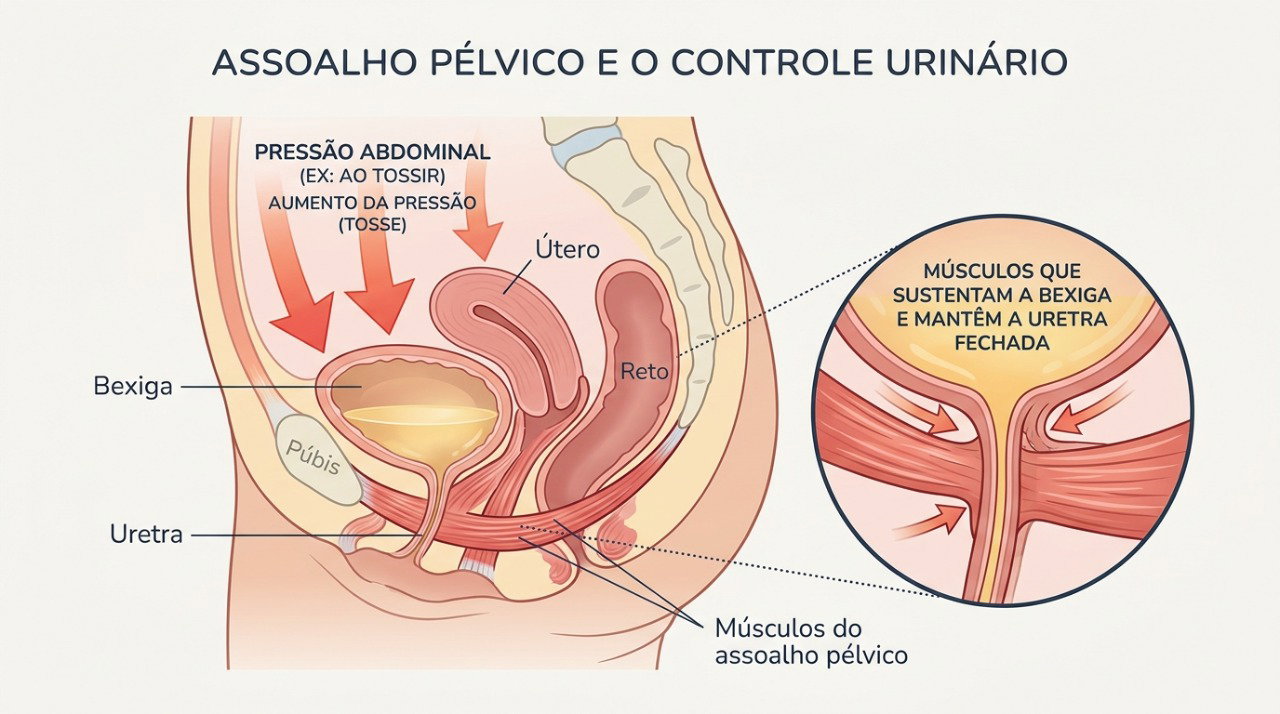 Os músculos do assoalho pélvico ajudam a sustentar a bexiga e a evitar escapes de urina durante esforços.