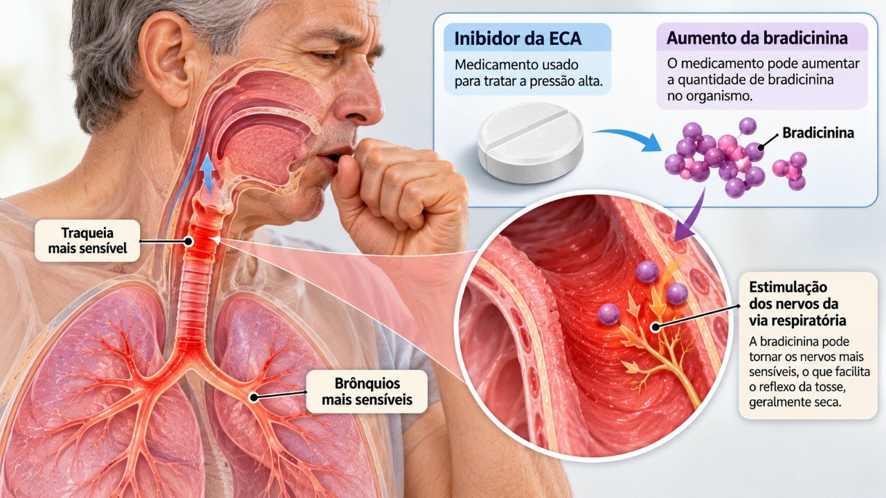 Alguns anti-hipertensivos podem favorecer o acúmulo de bradicinina e aumentar a sensibilidade das vias respiratórias, provocando tosse seca.