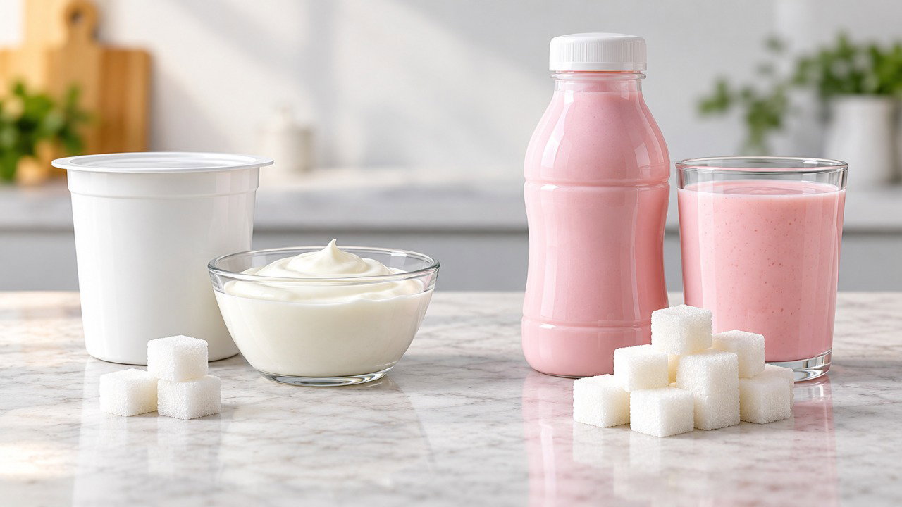 A tabela nutricional diferencia os açúcares naturalmente presentes no leite daqueles adicionados durante a fabricação.