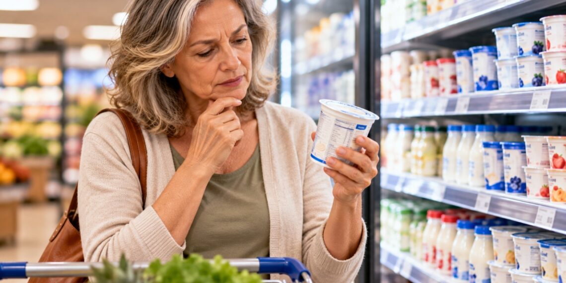 Conferir os rótulos do iogurte natural e da bebida láctea ajuda a identificar açúcares adicionados e comparar os nutrientes.