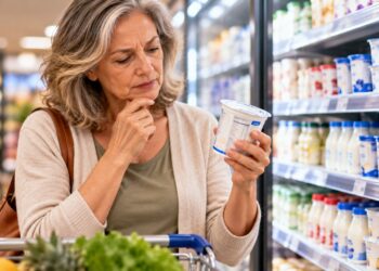 Conferir os rótulos do iogurte natural e da bebida láctea ajuda a identificar açúcares adicionados e comparar os nutrientes.