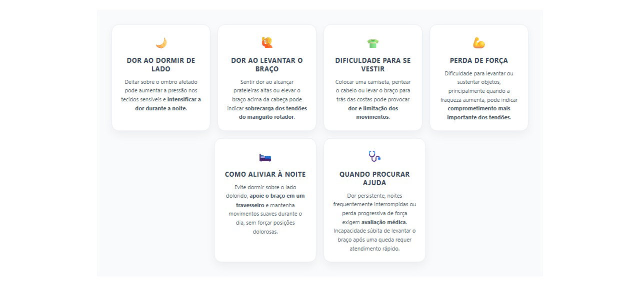 Sinais de que a dor no ombro à noite pode estar relacionada aos tendões