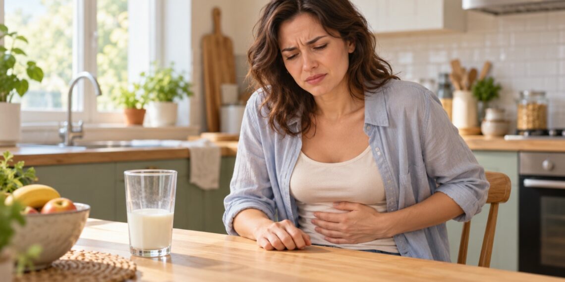 O consumo de leite pode provocar gases, cólicas, barriga inchada e diarreia em pessoas com intolerância à lactose.