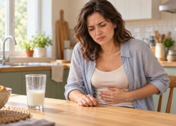 O consumo de leite pode provocar gases, cólicas, barriga inchada e diarreia em pessoas com intolerância à lactose.