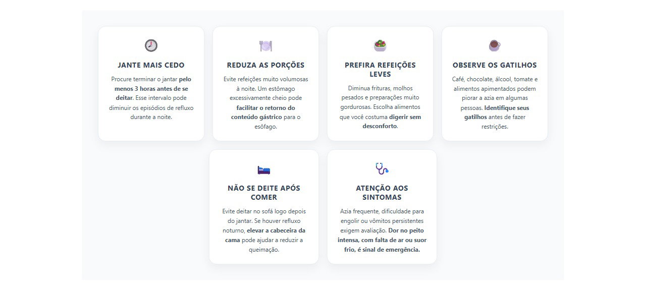 6 dicas para evitar azia ao deitar e melhorar o jantar para quem tem refluxo