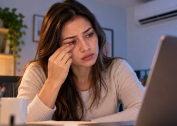 O uso prolongado de telas e o ar-condicionado podem favorecer o ressecamento ocular e provocar ardência no fim do dia.