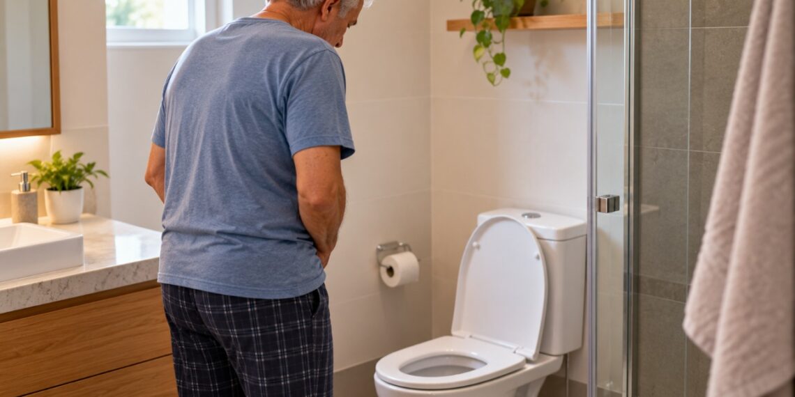 O jato urinário fraco e a demora para começar a urinar podem estar relacionados ao aumento benigno da próstata.