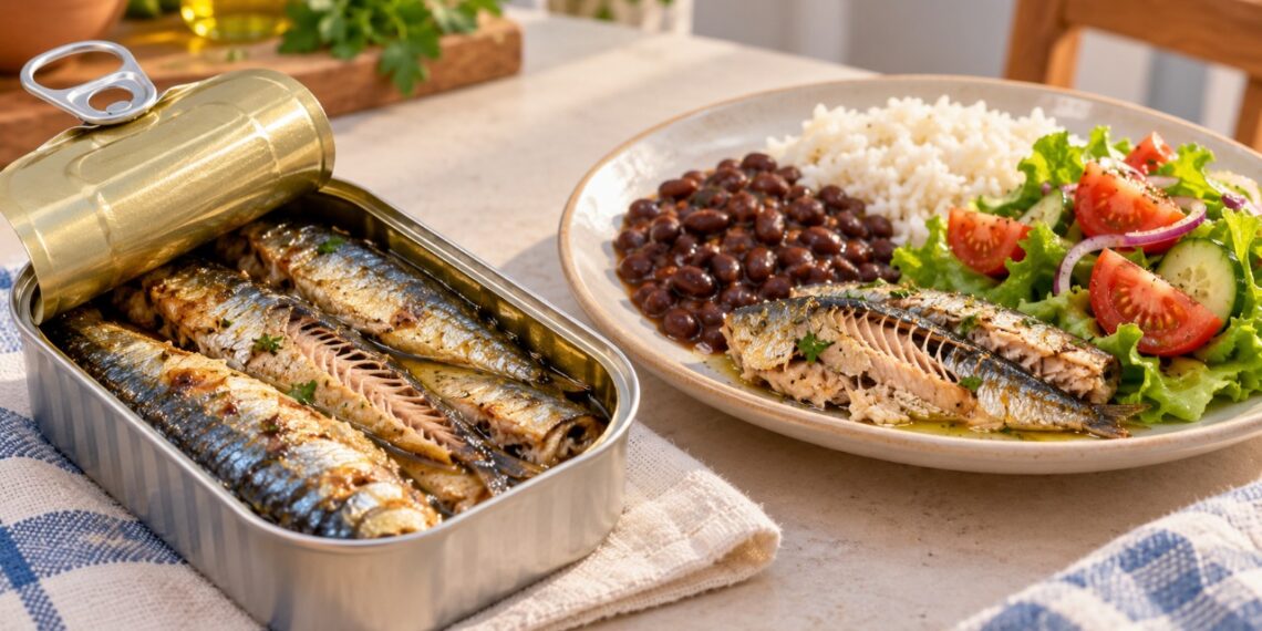 A sardinha em lata consumida com suas espinhas macias fornece cálcio e pode contribuir para a saúde dos ossos e dentes.