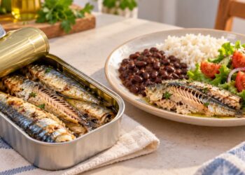 A sardinha em lata consumida com suas espinhas macias fornece cálcio e pode contribuir para a saúde dos ossos e dentes.