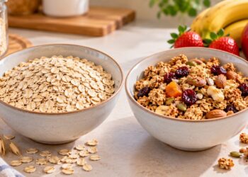 Aveia e granola podem fazer parte de uma alimentação equilibrada, mas apresentam diferenças na quantidade de fibras e açúcares adicionados.