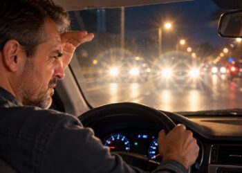 A catarata pode provocar visão embaçada e maior sensibilidade aos faróis, dificultando a direção durante a noite.