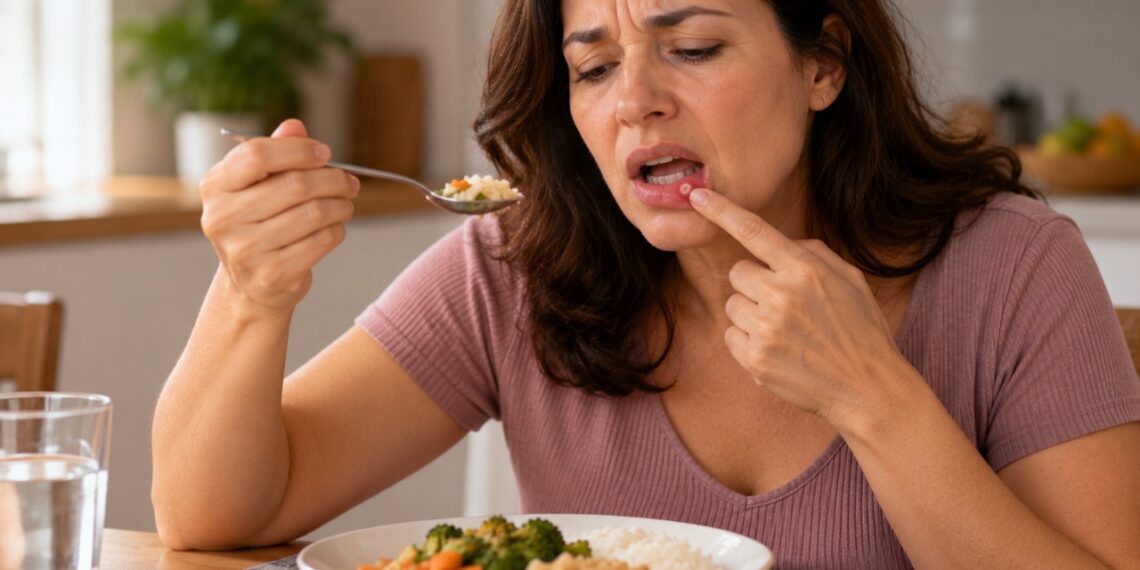 A afta pode provocar dor e ardência durante as refeições, especialmente ao entrar em contato com alimentos ácidos, quentes ou salgados.