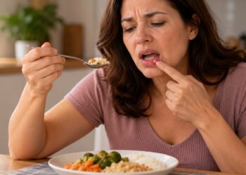 A afta pode provocar dor e ardência durante as refeições, especialmente ao entrar em contato com alimentos ácidos, quentes ou salgados.