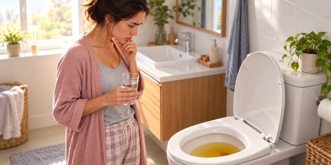 A urina com cheiro forte ao acordar pode estar relacionada à maior concentração urinária após várias horas sem ingerir líquidos.