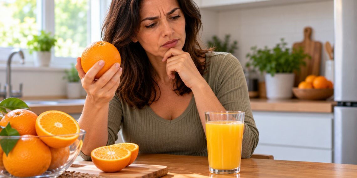 A fruta inteira costuma ser mais vantajosa para o controle da glicose do que o suco, pois preserva as fibras e facilita o controle das porções.