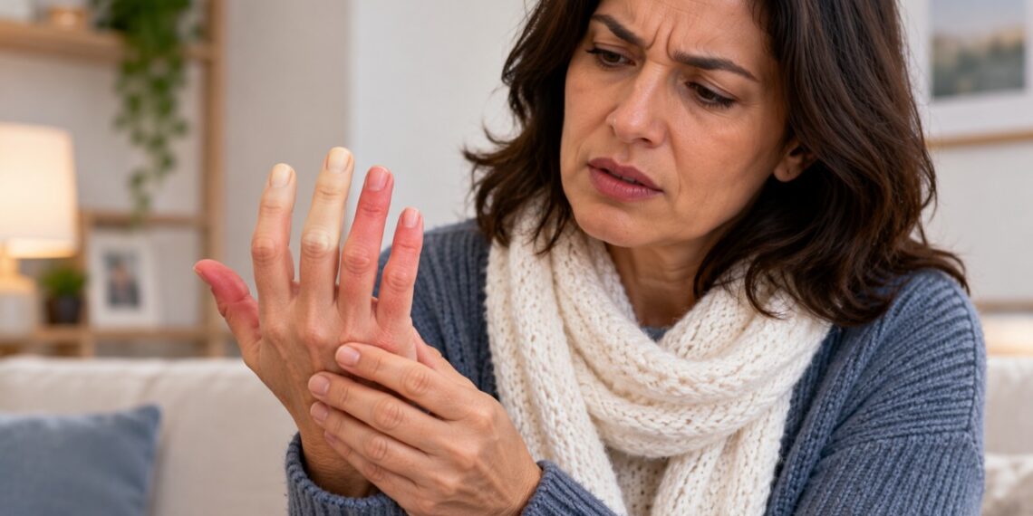 Dedos que ficam brancos no frio e vermelhos ao aquecer podem indicar o fenômeno de Raynaud.