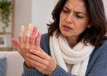 Dedos que ficam brancos no frio e vermelhos ao aquecer podem indicar o fenômeno de Raynaud.