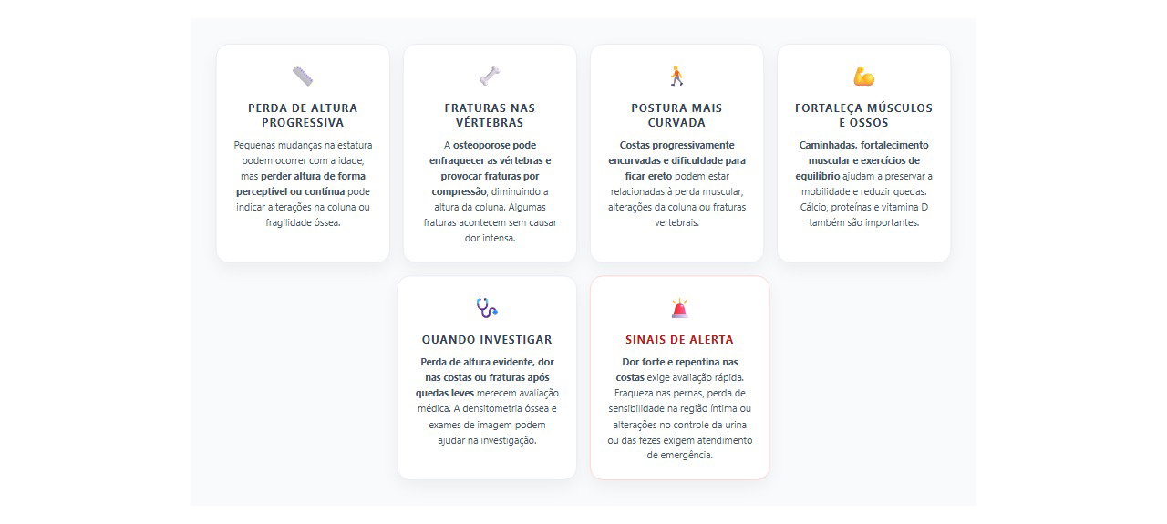 Perda de altura após os 60 anos: 6 sinais e cuidados para proteger os ossos