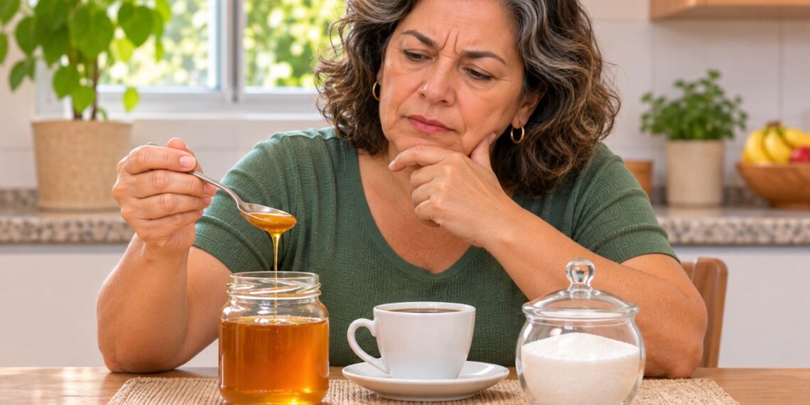 Mel e açúcar podem aumentar a glicemia, por isso a quantidade consumida merece atenção em pessoas com diabetes.