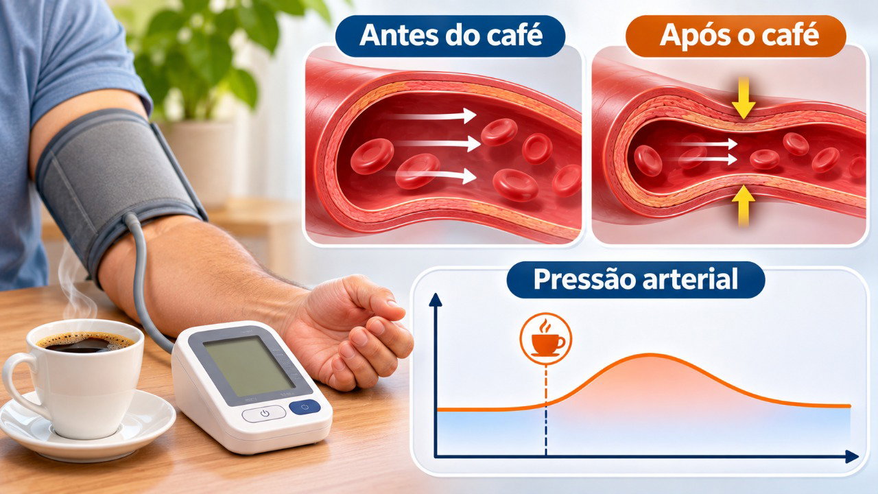 A cafeína pode provocar aumento temporário da pressão arterial, especialmente em pessoas mais sensíveis aos seus efeitos.
