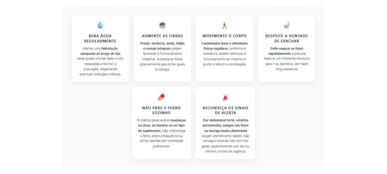 6 cuidados para aliviar a prisão de ventre causada pelo ferro