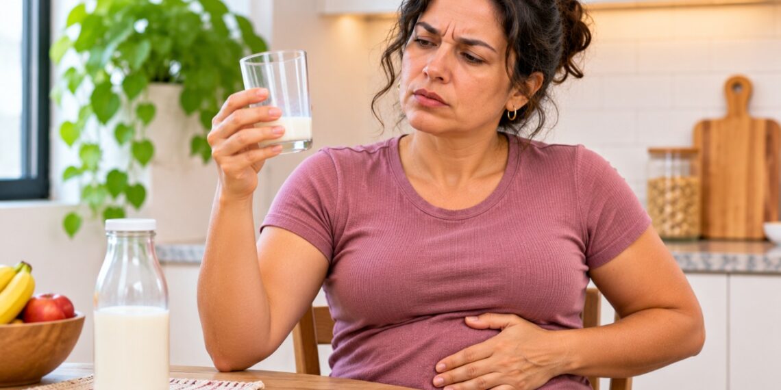 Barriga inchada, gases e cólicas após tomar leite podem ser sinais de intolerância à lactose.