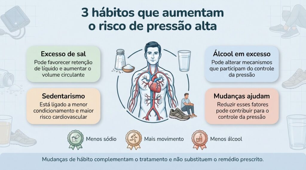 Reduzir o sódio, limitar o álcool e se movimentar mais pode ajudar na prevenção e no controle da hipertensão.