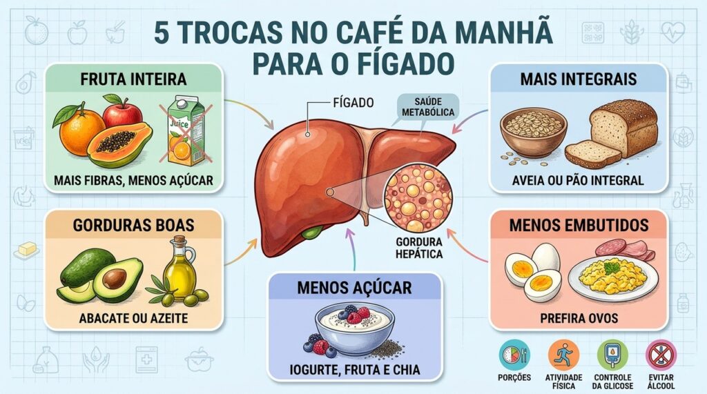Cinco substituições reduzem açúcares, refinados, embutidos e gorduras saturadas no café da manhã.