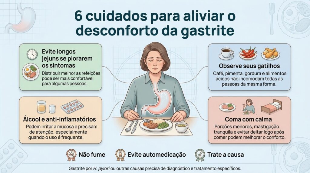 Hábitos podem aliviar os sintomas, mas identificar e tratar a causa continua sendo essencial nos casos de gastrite.