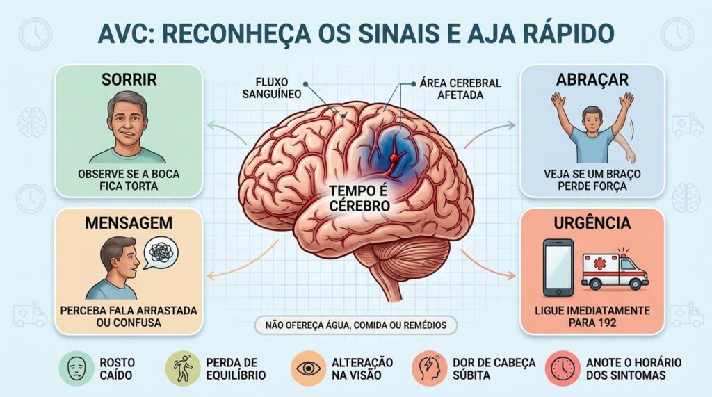 Sorriso, braços e fala ajudam a reconhecer rapidamente os sinais de AVC.
