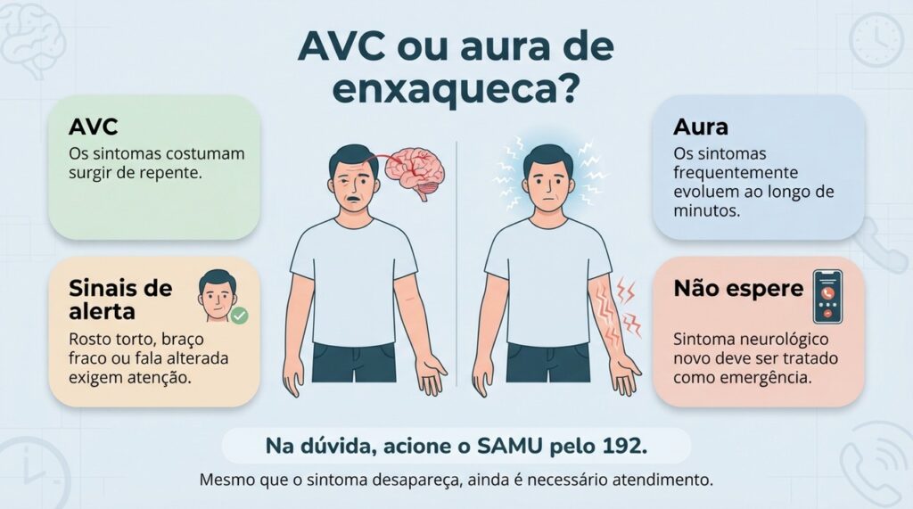 Sintomas neurológicos súbitos ou diferentes do padrão habitual devem ser avaliados imediatamente como possível AVC.
