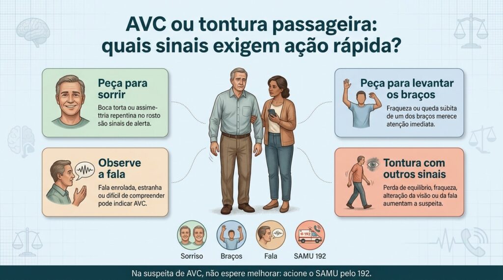 Reconhecer alterações súbitas no rosto, nos braços, na fala e no equilíbrio pode acelerar o atendimento em caso de AVC.