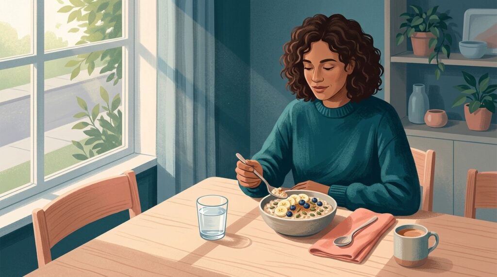 Começar a manhã com líquidos, alimentos ricos em fibras e uma refeição sem pressa pode favorecer a rotina intestinal.