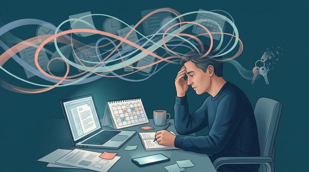 Quando muitas preocupações disputam atenção ao mesmo tempo, algumas informações podem ser registradas de forma menos eficiente.