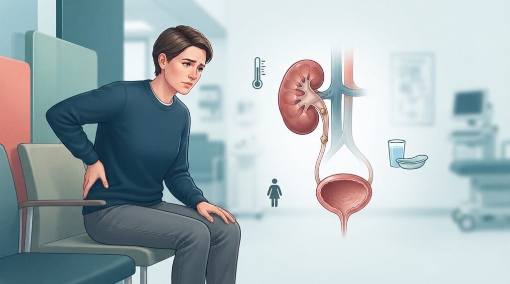 Febre, vômitos persistentes ou dificuldade para urinar tornam a crise de cálculo renal mais urgente.